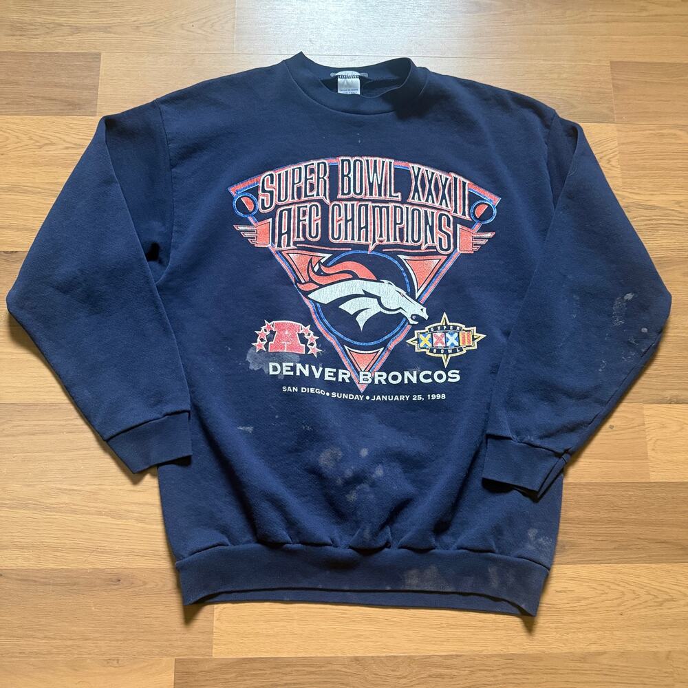 Vintage 90's Denver Broncos Super Bowl Champions Blue Crewneck Sweatshirt Sz L